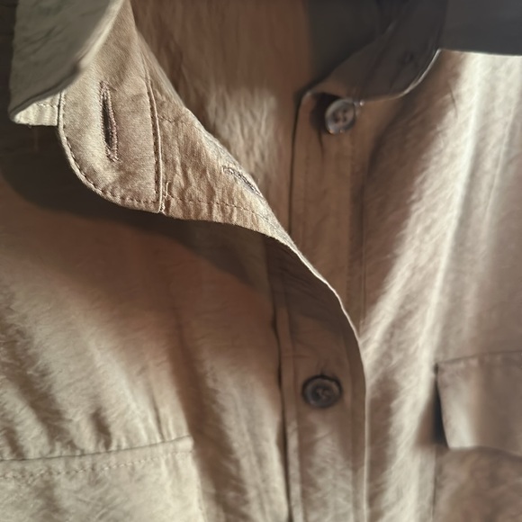 Olive Green Krinkle Oversized Button Down - Picture 4 of 5